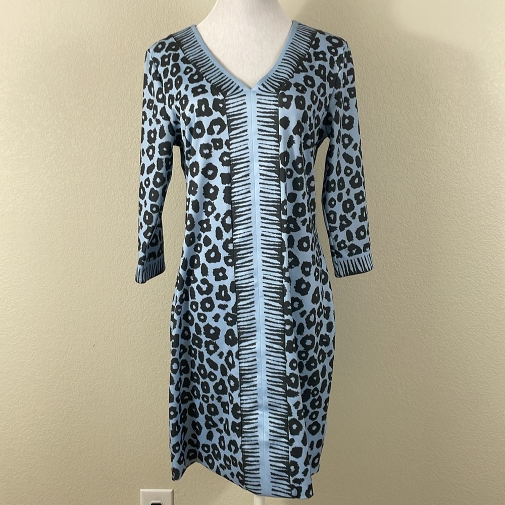 Gretchen‎ Scott blue leopard print midi dress size medium